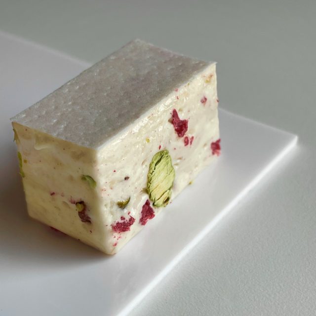 Eggless Pistachio and Raspberry Nougat